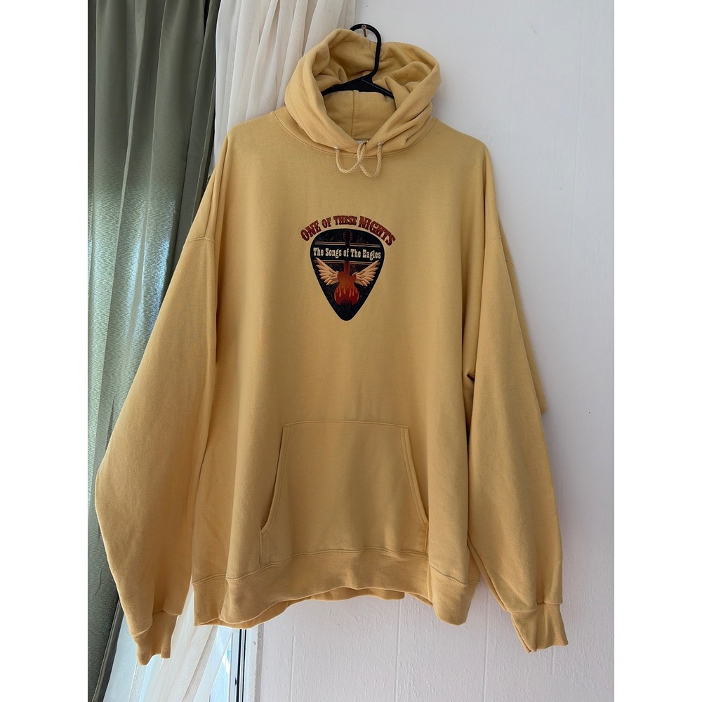 Hanes Hoodie Mens XL Yellow Eagles‎ One of These Nights Graphic Guitar Pullover